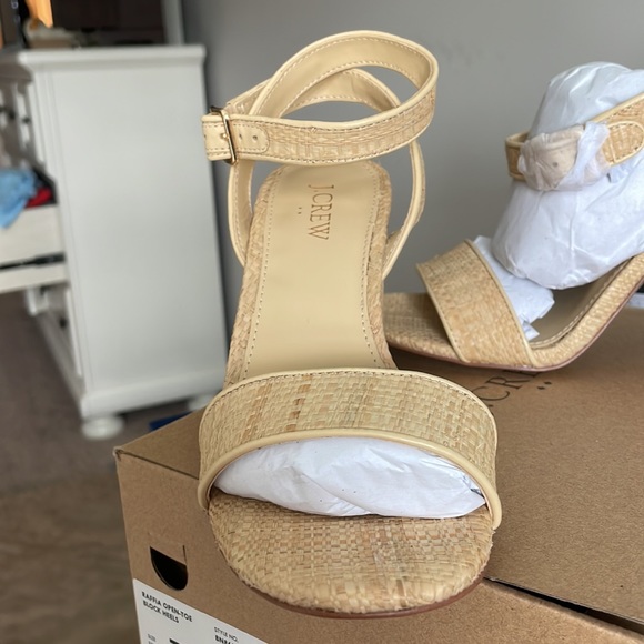 JCrew Raffia Open-Toe Block Heels. - Picture 3 of 7